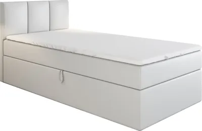 Produktbild von Boxspringbett, Jugendbett NASI 90x200 (Rechts) mit Bettkästen, Bonell-Matratze und Topper. Farbe:  Weiß.