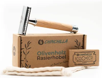 Productafbeelding van Chinchilla® scheerkwast van olijnhout en metaal + 50 scheermesjes | Duurzaam geproduceerd