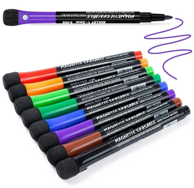 Produktbild von Whiteboard Stifte Set 8 Farben mit Schwamm und Magneten, Dry Erase Marker für Magnettafel & Flipchart