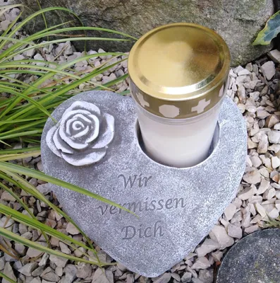 Produktbild von Grabherz Grablicht m.Rose Spruch - Wir vermissen Dich - Grabschmuck Grabdeko ca.2kg