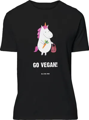 Produktbild von Mr. & Mrs. Panda Größe M T-Shirt Einhorn Vegan - Schwarz - Geschenk, Gesund Leben, mit Spruch, Shirt, Tshirt, Unicorn, Veganismus, Herren, Rohkost, essen, Veganer