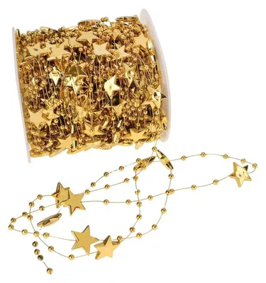 Perlenkette Weihnachtsbaum 10 m goldene Sterne Dekoration