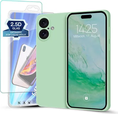 Produktbild von Hülle für Apple iPhone 16 Plus mit 9H Displayglas Displayschutz Plus Case Cover Bumper Silikon Softgrip Schutzhülle Farbe: Türkis