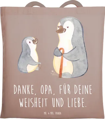 Produktbild von Mr. & Mrs. Panda Einkaufstasche Opa Weisheit und Liebe - Braun Pastell - Geschenk, Jutebeutel, Einkaufstüte, baumwolle, Büchertasche, Tasche, Lebensweg, Freundschaft