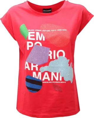 Produktbild von 3336AE maglia donna EMPORIO ARMANI red/multicolor strass t-shirt woman