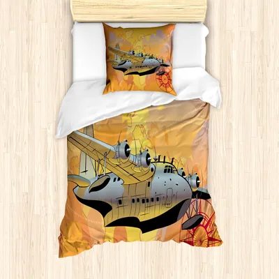 Produktbild von ABAKUHAUS Weinlese-Flugzeug Mantele, Retro Seaplane, Milbensicher Allergiker geeignet mit Kissenbezügen, 135 cm x 200 cm - 80 x 80 cm, Mehrfarbig
