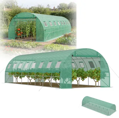 Image de Serre XINZI Serre en arc Tente de culture avec porte Tunnel en plastique en acier galvanisé Résistante à l'hiver, aux UV et à la déchirure Pour le jardin Vert, 8 × 3 × 2 m