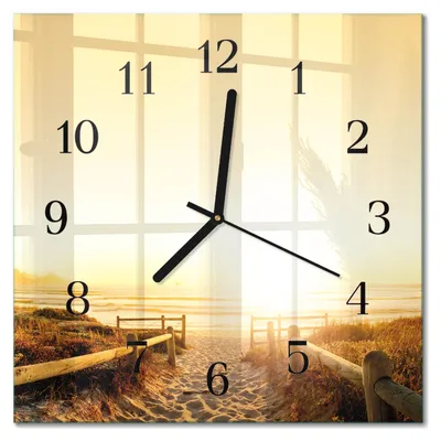 Immagine prodotto di Orologio da parete Tulup Glasuhr, orologio da cucina, vetro vero, 30x30 cm, design moderno e decorativo, silenzioso, con lancette nere - Motivo: spiaggia