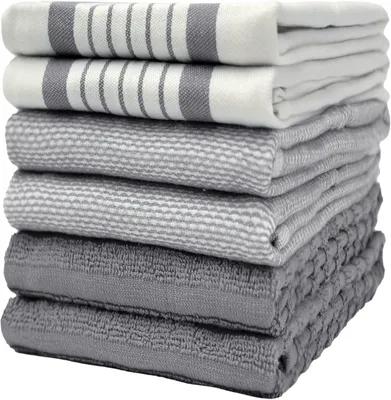 Produktbild von Bumble Küchenhandtücher - Geschirrhandtücher Handtücher Baumwolle – 6er Pack – XL Größe 50 x 70 cm – Edle, Weiche und Robuste Ringspinnbaumwolle in 3 Verschiedenen Texturen (Grau)