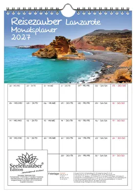 Produktbild von Reisezauber Lanzarote Planer DIN A4 Kalender für 2027 Arrecife Reise Urlaub Strand Spanien - Seelenzauber