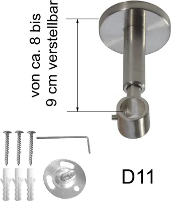 Produktbild von Gardinenstange Set Edelstahl Look Metall Ø 16mm zur Deckenträger 1-lauf Modern Knauf, Länge wählbar D11 E19