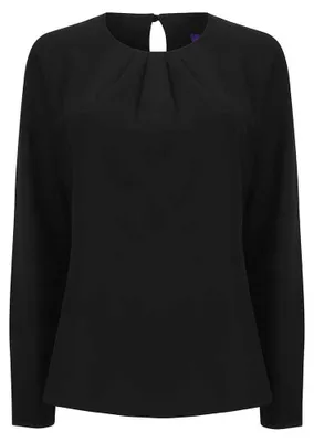Produktbild von Henbury - Bluse Falten vorn für Damen Langärmlig LT5764 (XS) (Schwarz)