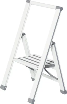 A white and gray step stool with a handle, shown against a white background.