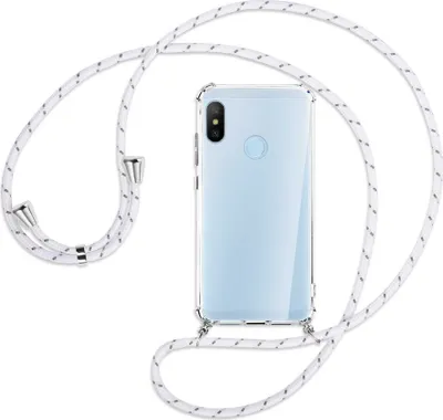 Produktbild von Handykette Backcover-Schutzhülle mit Band (Metall silberfarben) für Xiaomi Mi A2 Lite - weiß/grau