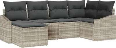 Zdjęcie produktu dla vidaXL Sofa z poduszkami 6-częściowa z jasnoszarego polirattanu