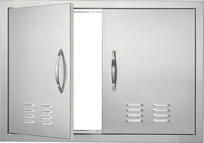 Productafbeelding van Grilldeur, 762 x 533 mm, Dubbele buitendeur voor de keuken, Ingebouwde roestvstalen deur, Verticale wanddeur met handgrepen en ventilatieopeningen, geschikt voor grill-eiland, grillstation, buitenschuif