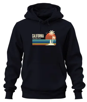 Immagine prodotto di California: Felpa con cappuccio "Retro Sunset Surfboard", blu navy, taglia XL