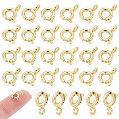 40 Federringverschlüsse, 9 mm, 18K vergoldet, rund, für DIY-Schmuck