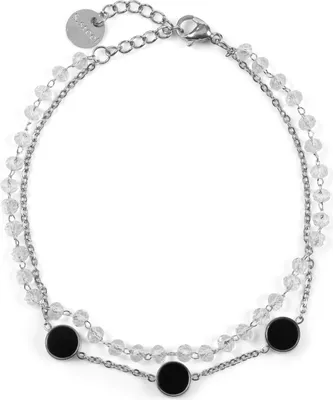Produktbild von styleBREAKER Damen Edelstahl 2-reihige Layer Armkette mit Kunststoff Perlen und runden Anhängern, Ankerkette, Schmuck 05040186