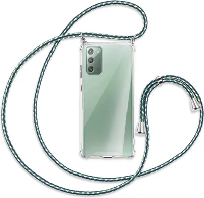 Produktbild von Handykette Backcover-Schutzhülle mit Band (Metall silberfarben) für Samsung Galaxy Note20 4G/5G - grün/blau/weiß