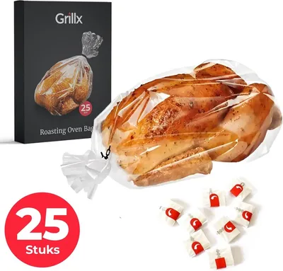 Produktbild von GrillX Bratschlauch 25er Set 38 x 25 cm – Backofen & Mikrowelle geeignet – Bratbeutel Hähnchen Fleisch