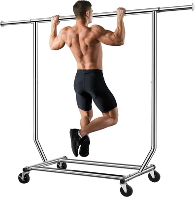 Image de Porte-vêtements métallique sur roulettes, capacité de charge maximale de 136 kg, réglable, longueur de 130 à 189 cm, pour charges lourdes, finition chromée