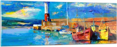 Produktbild von Bilder auf glas - Leuchtturm Meer - 90x30cm - Glasbilder - Wandbilder - Kunstdruck - zum Aufhängen bereit - Wanddekoration aus Glas - Glas Bilder - Wandbild auf Glas - Einteilig - GAB90x30-3693