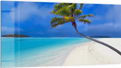 Produktbild von DEQORI Küchenrückwand Glas 100x50 cm 'Inselparadies' Spritzschutz Bad Rückwand Küche