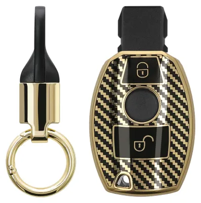 Produktbild von kwmobile Autoschlüssel Hülle kompatibel mit Mercedes Benz 2-Tasten Autoschlüssel (nur Keyless Go) Hülle - Schlüsselhülle mit Key Ring Anhänger - Cover