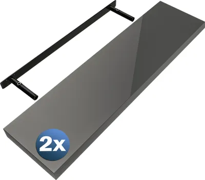 Produktbild von CASARIA® 2x Wandregal Holz Grau Regal mit Halterung 15kg Tragkraft Hängeregal Küche Wohnzimmer Flur Wand Schweberegal Bücherregal Regalbrett Schwebend Hochglanz 90cm