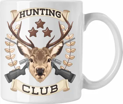 Produktbild von Trendation - Jäger Hunting Club Tasse Geschenk für Jäger Becher Männer Spruch Jagd Jagen (Weiß)