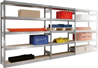 Produktbild von Weitspannregal FALKE | Heavy-Duty | HxBxT 200x509x60cm | 5 Ebenen | Fachlast 350kg | Verzinkt