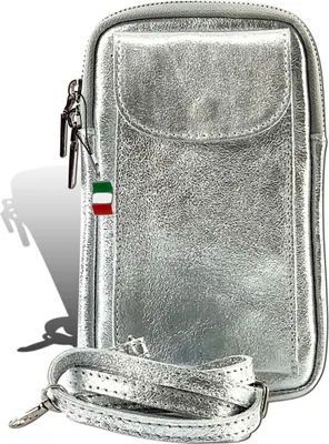 Produktbild von Florence Leder Tasche Damen Umhängetasche Handtasche silber 12x25x20cm inklusive Italien Flagge D2OTF827J