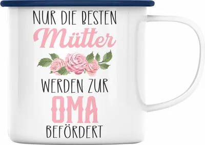 Produktbild von Trendation - Du Wirst Oma 2023 Emaille Tasse Geschenk Schwangerschaft Verkünden Überraschung Geschenkidee Schwangerschaftsverkündung (Blau)