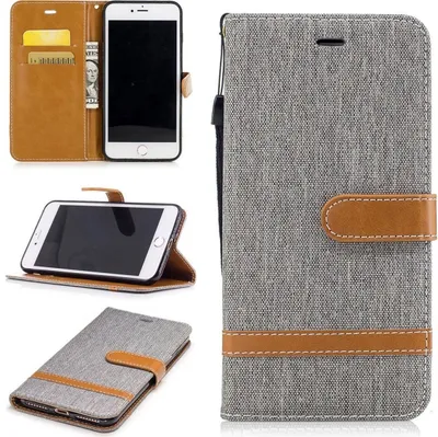 Produktbild von Tasche für Apple iPhone 8 Plus Jeans Cover Handy Schutz Hülle Case Grau
