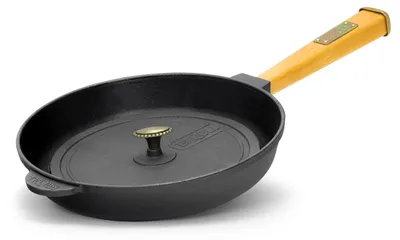 Produktbild von Ø24cm Grillpfanne Gusseisen mit Pressdeckel Glasdeckel Pfannenwender Induktion Holzgriff Bratpfanne Pfanne Feuerpfanne