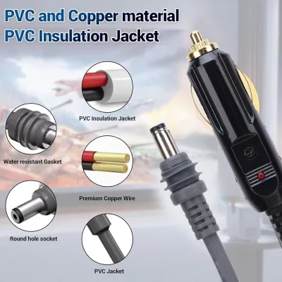 Zdjęcie produktu dla Kabel samochodowy DC, 6,5 stopy, 12 V-24 V, 18 AWG, wodoodporny kabel do gniazda zapalniczki do mini anteny satelitarnej, kampera, ciężarówki, łodzi, szary