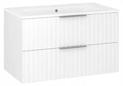 Zdjęcie produktu dla Szafka łazienkowa ryflowana z umywalką wisząca pod umywalkę biała mat 80 cm