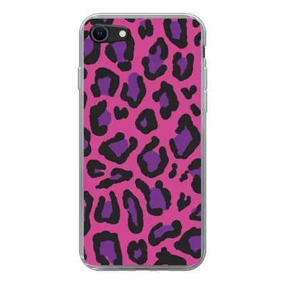 Produktbild von MuchoWow® Handyhülle Schutzhülle Hülle für iPhone SE 2022 Pantherdruck - Rosa - Lila Silikon Softcase Handy Hülle - Schutzhülle