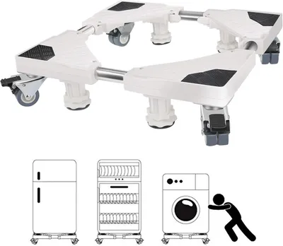 Obrázek produktu pro Podstavec pod pračku – nastavitelná základna – 47–69 cm – pro pračku, ledničku, sušičku – tlumení vibrací a hluku – vysoká nosnost – černá/bílá