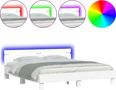 Produktbild von vidaXL Bettgestell mit Kopfteil und LED-Beleuchtung Weiß 180x200 cm