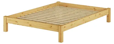 Produktbild von Doppelbett aus massivem Kiefernholz in Natur 140x200 Futonbett Bettrahmen Einzelbett mit Lattenrost