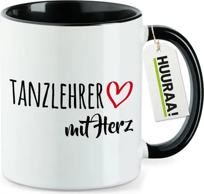 Produktbild von Huuraa Kaffeetasse Tanzlehrer mit Herz 330ml Schwarz Keramik Kaffeebecher Geschenkidee