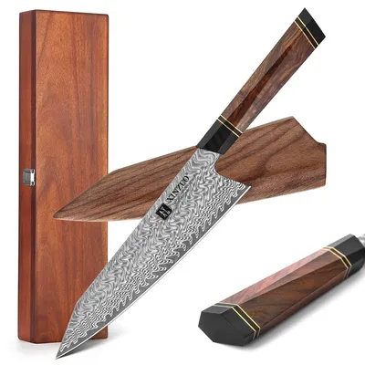 Damastmesser 21,5 cm Kiritsuke Kochmesser, handgeschmiedet