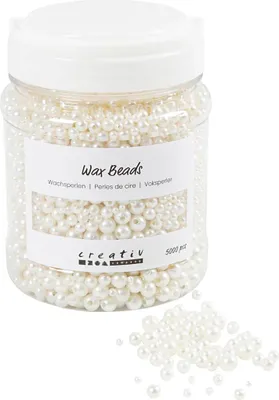 Produktbild von Creativ Company Wachsperlen, D 3-8 mm, Lochgröße 1,3-2,5 mm, ca. 5000, weißes Perlmutt, 430 g, 700 ml 1 Box