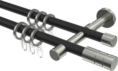Produktbild von Interdeco Gardinenstange / Vorhangstange Schwarz / Edelstahl-Optik, Typ Sinux Caras (Rillenzylinder), 16 mm Ø 2-läufig, 320 cm