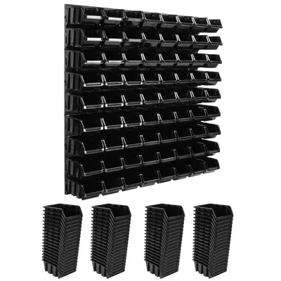 Produktbild von Lagersystem Wandregal 772 x 780 mm | 72 stck. Box | Stapelboxen Schüttenregal Sichtlagerkästen | Extra Starke Wandplatten | Regal Erweiterbar | Werkstattregal Lagerregal Werkstattwandregal Steckregal