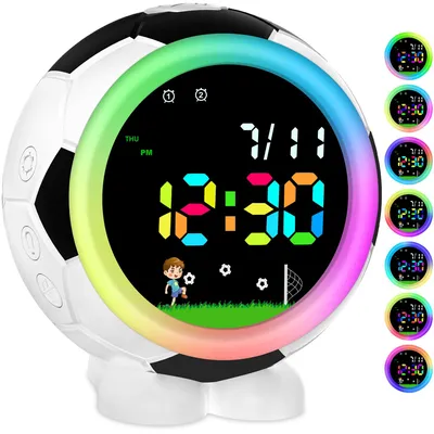 Fußball-Kinderwecker mit RGB-Nachtlicht, Doppelalarm, Schlummerfunktion
