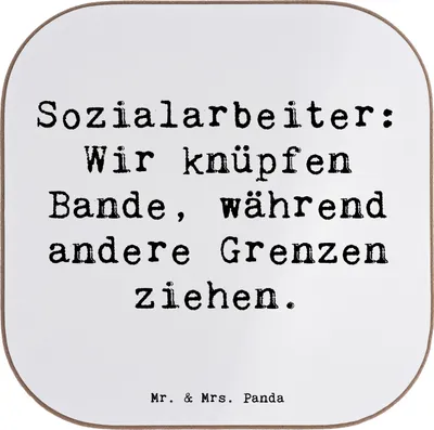 Produktbild von Mr. & Mrs. Panda Holzuntersetzer Spruch Sozialarbeiterin Bande knüpfen - Weiß - Geschenk, Untersetzer Gläser, personalisierte Geschenke, Gemeinschaft, Berufsliebe, für
