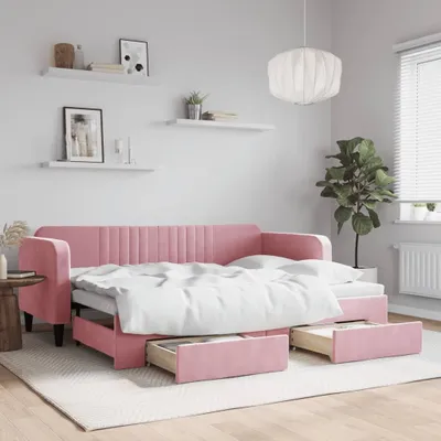 Obrázok produktu pre Rozkladacia denná posteľ s matracmi ružová 80x200 cm zamat